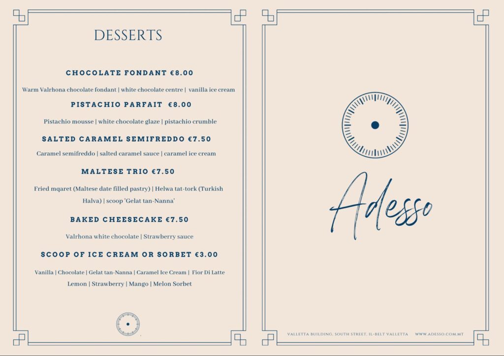 Dessert Menu